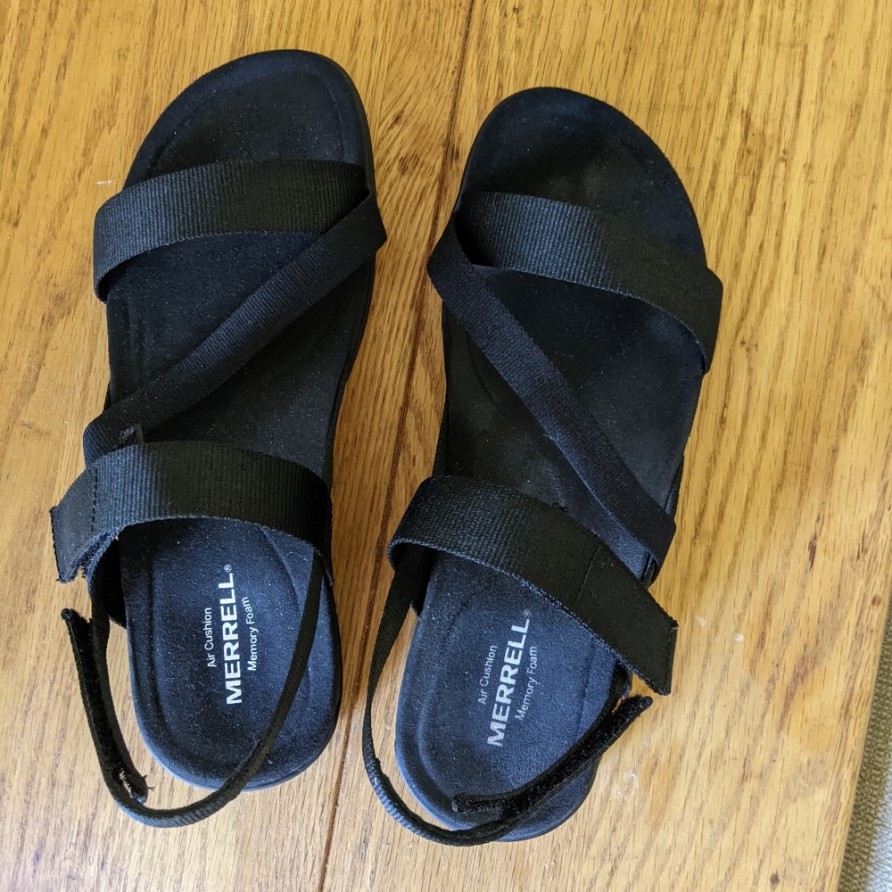 Merrell Air Cushion Memory Foam Black Sandals sz 8